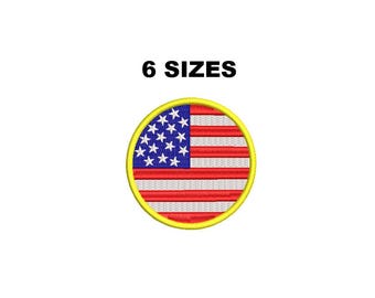 Ronde Amerikaanse vlag borduurwerk. Rond ontwerp van de Amerikaanse vlag. Patriotisch borduurpatroon. Borduurwerk voor 4 juli. Gevulde steken, VS.
