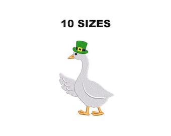 Goose St Patricks Day Embroidery Design. Goose Leprechaun Embroidery Design. Goose Leprechaun Hat Embroidery design. LuckyGoose Embroidery