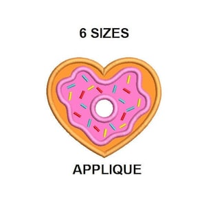 May include: A pink heart-shaped donut with colorful sprinkles, in 6 sizes, for applique embroidery.