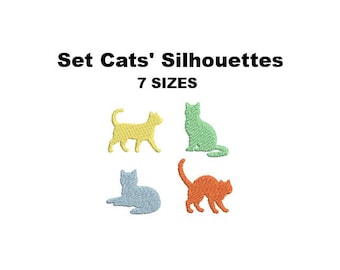 Set Cats Silhouettes Embroidery Design. Cat Silhouette. Mini Cat design. Cat Embroidery design.Cute Cat Embroidery design. Animal Embroidery