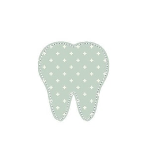 May include: A light green tooth-shaped patch with a white plus sign pattern.