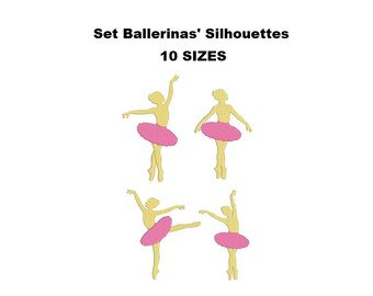 Ballerinas Embroidery Design Set. Ballerina Silhouette design. Ballet Dancer Embroidery design. Mini ballerina embroidery design.
