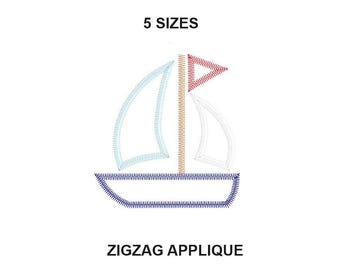 Sail Boat ZigZag Applique embroidery design. Sail Boat design. ZigZag Applique design. Boat embroidery design. Nautical embroidery design.