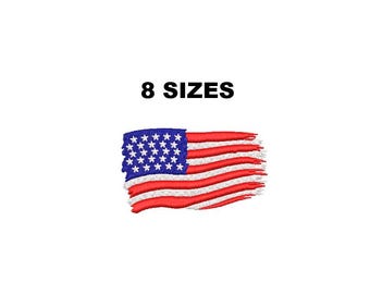 Ripped American Flag Embroidery. USA Flag Embroidery Design. American Flag Design. 4th of July Embroidery. Vintage USA Flag Embroidery.