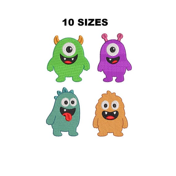 Set Monsters Embroidery Design. Mini Monster Embroidery Design. Halloween Embroidery design. Monster Filled Stitch. Monster Halloween.