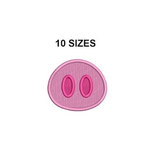 Puede incluir: Diseño de bordado de nariz de cerdo rosa con dos fosas nasales rosas. 10 tamaños disponibles.