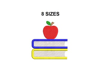 Books and Apple Embroidery design. Book embroidery design. Apple embroidery design. School embroidery design. school apple design.