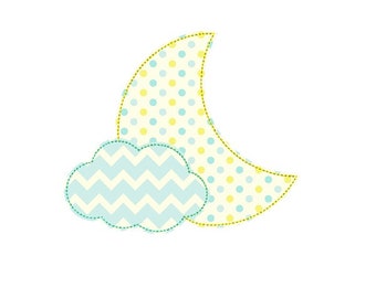 Moon and Cloud Bean Stitch Applique Embroidery Design. Moon Cloud Applique Design. Moon Cloud Embroidery Applique. Moon embroidery design.