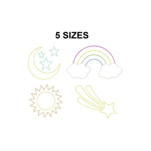 Sky Embroidery design. Sky Outline Embroidery. RainbowDesign. Sun Design. Moon and Stars Embroidery design. Embroidery Outline. Set