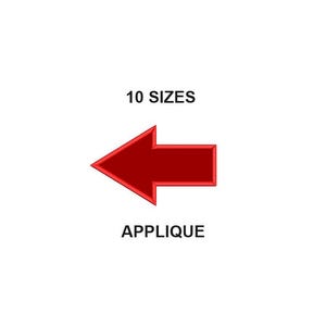 Puede incluir: Flecha roja apuntando hacia la izquierda con el texto "10 SIZES APPLIQUE" debajo.