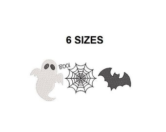 Conception de broderie au point rapide trio Halloween. Conception de broderie de croquis de citrouille. Croquis fantôme. Conception d'Halloween en toile d'araignée. #3