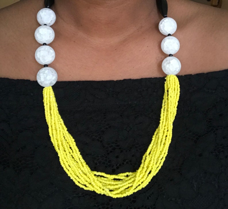 yellow necklace beaded necklace Colorful necklace black necklace color block necklace Color block necklace white necklace