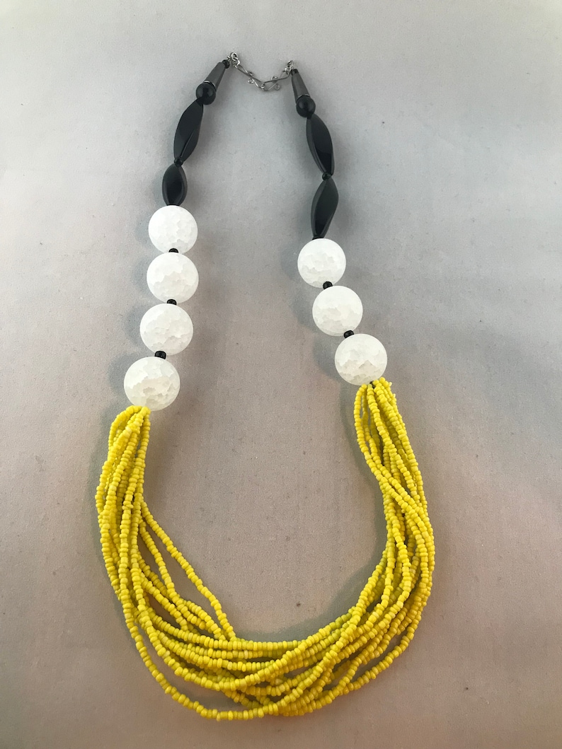 yellow necklace beaded necklace Colorful necklace black necklace color block necklace Color block necklace white necklace