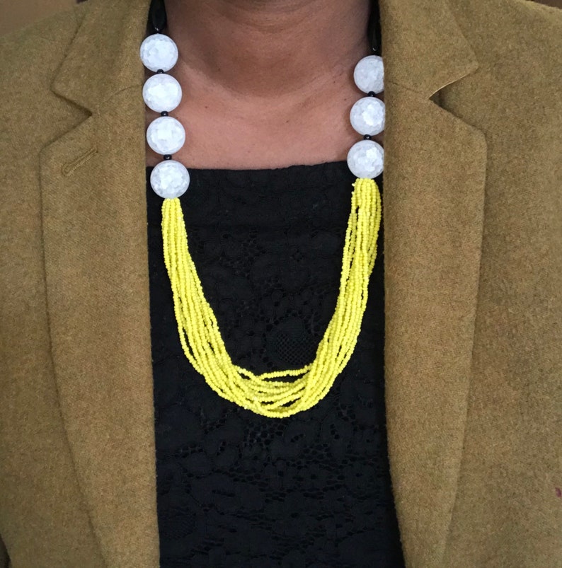 yellow necklace beaded necklace Colorful necklace black necklace color block necklace Color block necklace white necklace