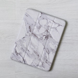 White marble iPad case cover Apple Pencil Flip case for iPad 9th generation 11 inch iPad Air 6 5 4 iPad mini 6 5 iPad Pro 13 2024 12.9 2024