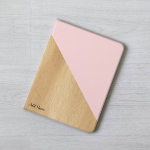 Custom name wood pink iPad cover Apple Pencil holder for iPad 10.2" 10.9" 11 inch iPad Air 6 case 5 4 iPad mini 6 5 iPad Pro 13 2024 2022