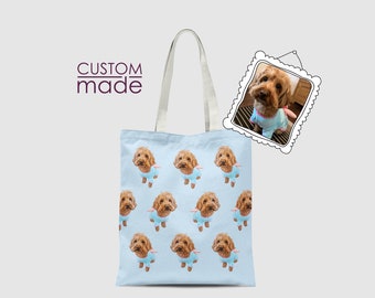 Custom Made Personalized Portrait Illustration Pet Cat Dog Puppy Pattern Tote Bag with Your Photo and Text Animal Bag Custom Shopping Bag