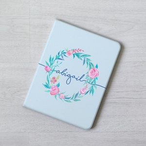 Watercolor blue flower wreath iPad case cover Apple Pencil Flip case for iPad 10.9 11 13 inch iPad Air 6 5 iPad mini 6 iPad Pro 12.9 2024