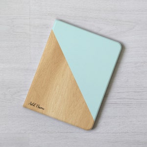Personalized name Turquoise wooden iPad case cover Apple Pencil case for iPad 10.2 10.9 11 inch iPad Air 6 5 iPad mini 6 iPad Pro 13 2024