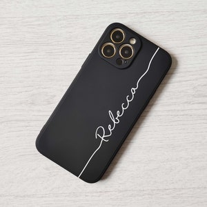 Handgefertigte personalisierte Black & White Signature Handyhülle für iPhone - Benutzerdefiniertes Namensgeschenk für iPhone 15 14 Pro 13 Plus 12 Max 11 mini XS SE