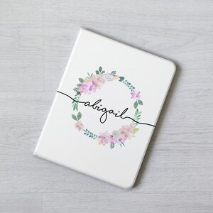 Watercolor Pink flower wreath iPad case cover Apple Pencil Flip case for iPad 10.9 11 inch iPad Air 6 5 4 iPad mini 6 5 iPad Pro 13 12.9