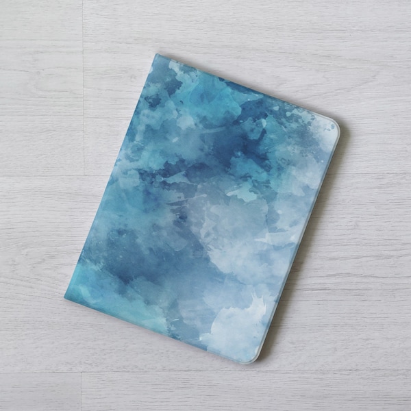 Sea Blue Pastel watercolor iPad case cover Apple Pencil Flip case for iPad 7th 10.9" 11 inch iPad Air 3 4 5 iPad mini 6 5 iPad Pro 12.9 2022