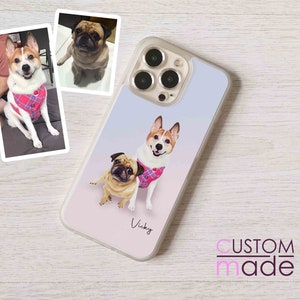 Funda de teléfono personalizada con retrato de mascota: ilustración personalizada de perro y gato