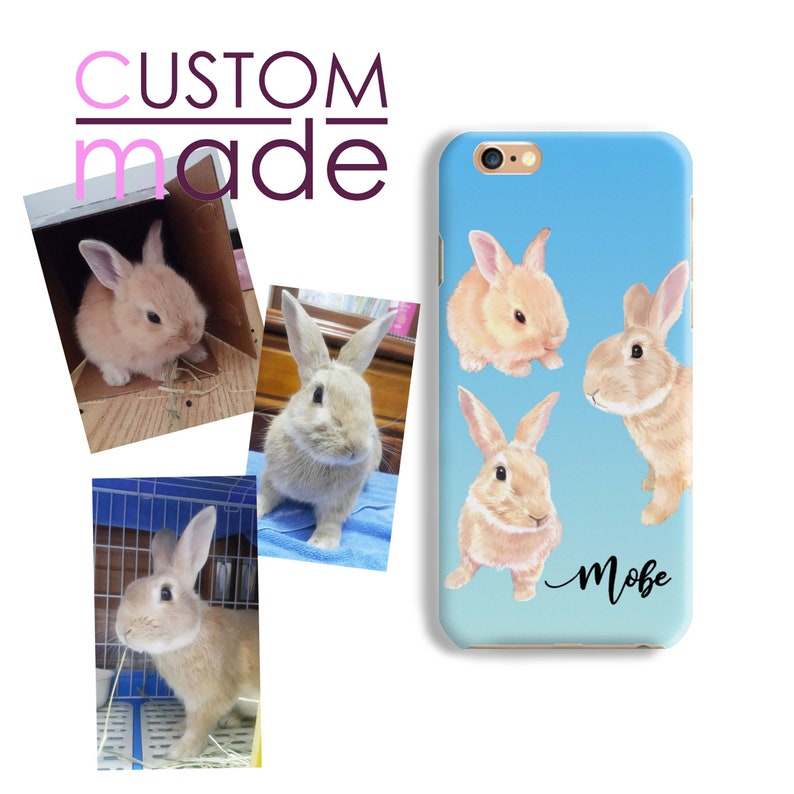 Custom Made personalized gift Portrait Pet Illustration Rabbit Bunny Hare phone case iPhone 11 Pro XS XR 8 7 Plus Galaxy S10 S9 S8 Note 8 9
