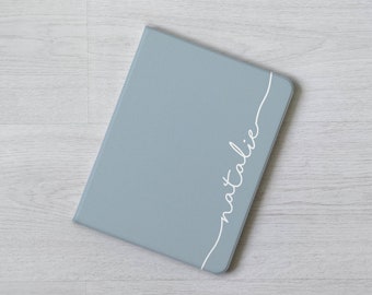 Nom personnalisé bleu gris calligraphie iPad housse pour iPad 10.2 10.9" 11 pouces iPad Air 3 4 5 iPad mini 6 5 iPad Pro 12.9 2022 2021