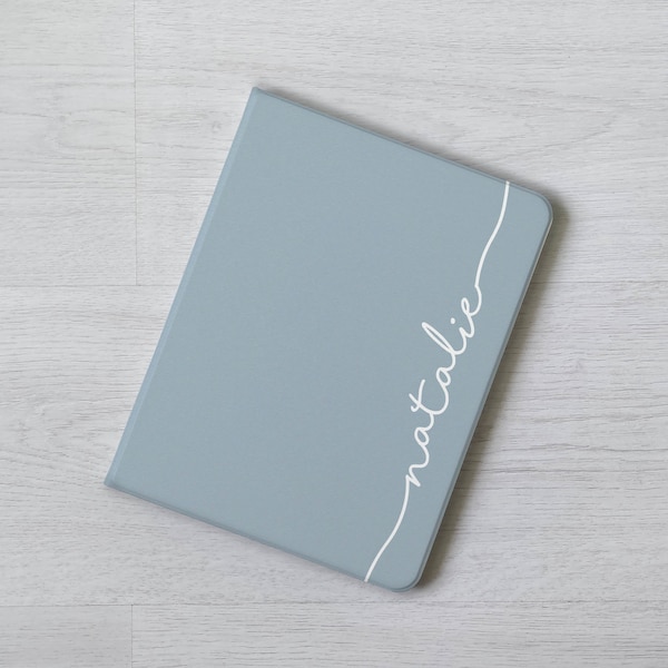 Personalized name blue gray Calligraphy iPad case cover for iPad 10.2 10.9" 11 inch iPad Air 3 4 5 iPad mini 6 5 iPad Pro 12.9 2022 2021