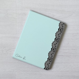Personalized name light blue lace iPad case cover for Apple Pencil iPad 10.9" 11 inch iPad Air 6 5 4 iPad mini 6 5 iPad Pro 12.9 2022 2021