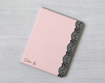 Pink Lace iPad Case with Pencil Holder: Flip Cover