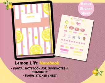 レモン デジタル ノート、ミニマリスト プランナー、GoodNotes ジャーナル (デジタル ダウンロード)
