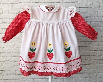 Approx size 12-18 mos. Vintage pink kitten /& heart balloon pinafore dress