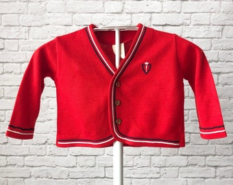 vintage sports jacket, boys sz 18M 18 Mo, sporty knit blazer, dressy toddler, red white blue, button up, 70s 80s 90s, preppy baby