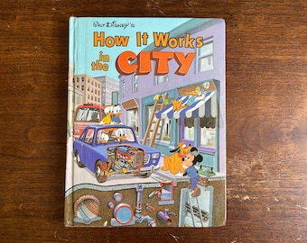 Vintage Walt Disney's How It Works In The CIty, Hardcover Book 1982, Vintage Disney Educational Book, Cartoon City Culture,