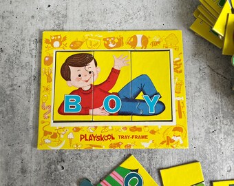 vintage spelling game, playskool words to spell spelling match ups game, preschool spelling activity, 3 to 6 years, frame tray, MB