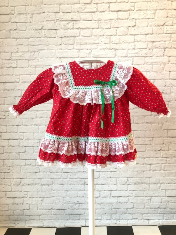 Vintage dress, Red Christmas, pinafore, Bryan, lac