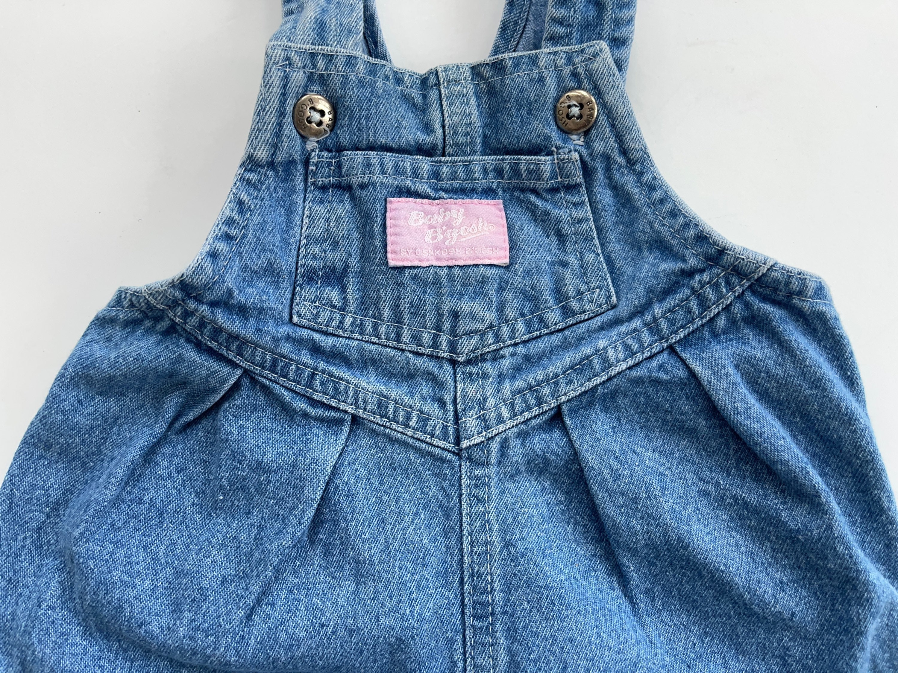 Vintage Baby Girl Oshkosh Overalls, Cotton Denim Pleated Overalls
