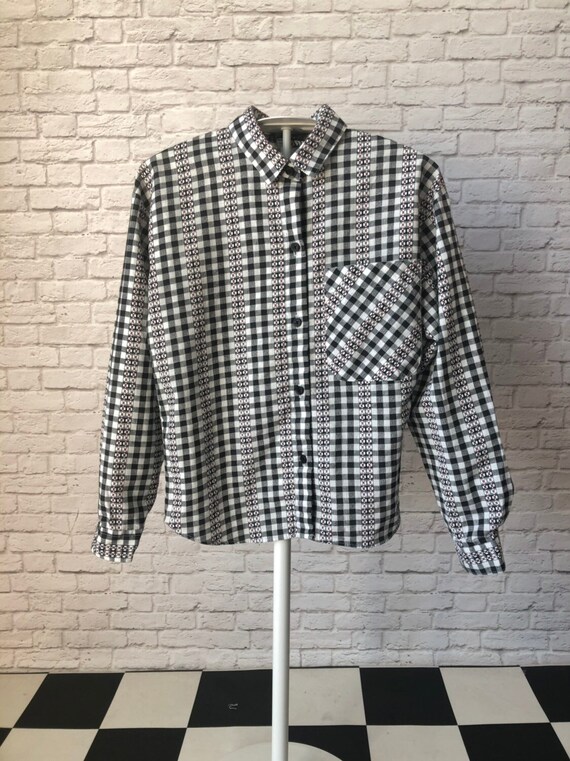 girls gingham blouse, vintage button shirt, size … - image 1