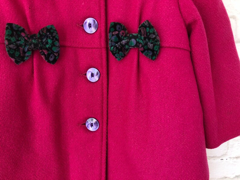 vtg 3T 3 winter coat hat set hot pink Magenta wool blend lined swing coat toddler girl coat velvet collar bows winnie the pooh bonnet