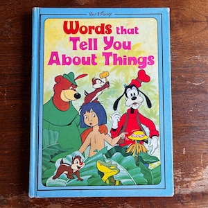 Words that tell you about things, 1976, Vintage Walt Disney Book, Word Book, Educational Developmental Book, counting, colorful hardcover
