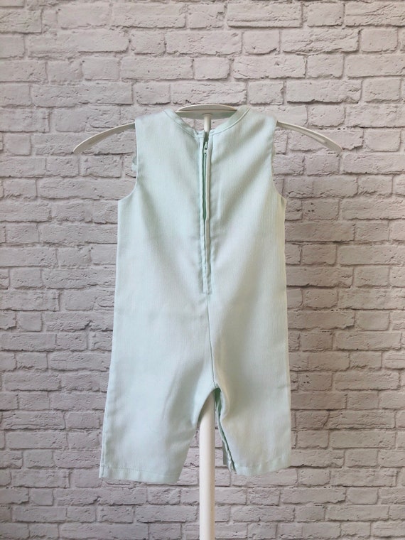 Vintage baby romper, 6-9 month 6M, mint green hea… - image 10