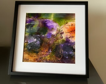 Original art work, painting with frame, home decoration, acrylic and alcohol ink, unique gift, Dutch artist, small Galaxy painting