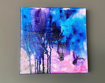 Abstract kleurrijk schilderij, vierkant canvas 3 cm dik, kunst aan de muur, origineel kunstwerkje, amsterdam acrylverf en alcohol ink