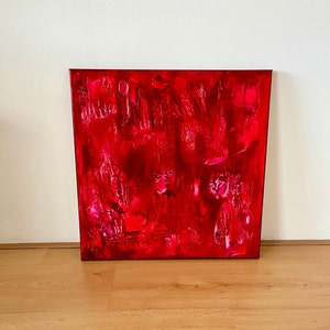 Rood origineel schilderij, acryl met alcohol ink, kunst aan de muur, uniek abstract werk, verf Amsterdam, kleur textuur, mixed media afbeelding 1