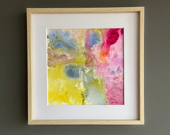 Small painting acrylic alcohol ink, Dutch abstract artist, unique decoration wall, original art in bright colours, one of a kind painting