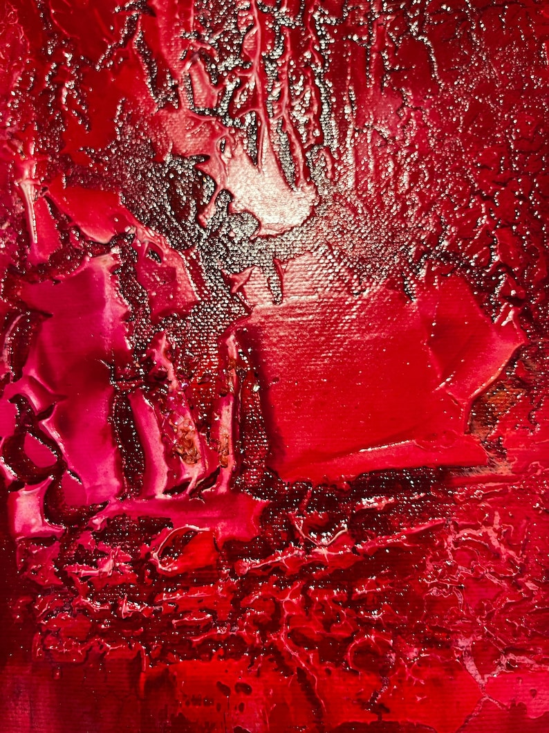 Rood origineel schilderij, acryl met alcohol ink, kunst aan de muur, uniek abstract werk, verf Amsterdam, kleur textuur, mixed media afbeelding 2