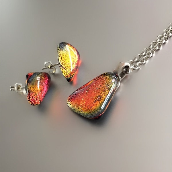 Dichroic glashanger met oorbellen-rood goud glas sieraad-uniek eigen ontwerp-sierlijk art gift-liefde en vriendschap-gratis verzending