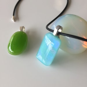 Two little glass pendants-turquoise green jewelery-cute glass disign-women gifts-fused birthday pendant-black wax chain-Jewelry for her